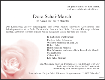 Traueranzeige von Dora Schai-Marchi von Glattaler