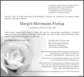 Traueranzeige von Margrit Herrmann-Freitag von ZO Gesamt
