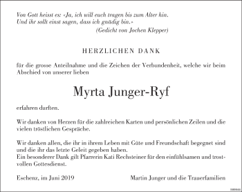 Traueranzeige von Myrta Junger-Ryf von ZO Gesamt
