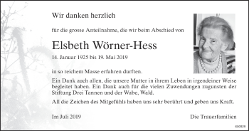 Traueranzeige von Elsbeth Wörner-Hess von ZO Gesamt