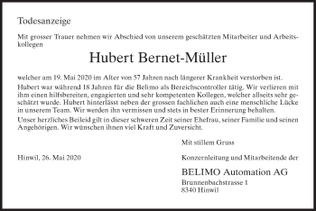 Traueranzeige von Hubert Bernet-Müller von ZO solo