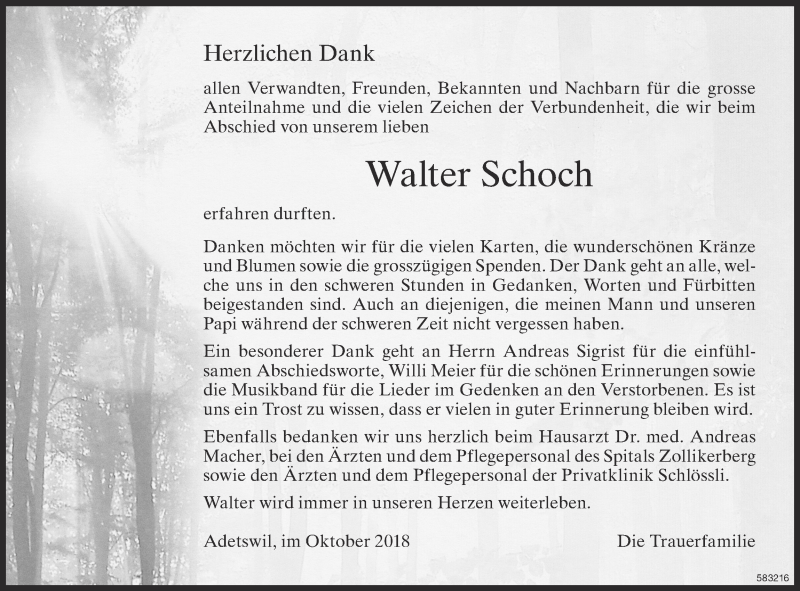  Traueranzeige für Walter Schoch vom 31.10.2018 aus ZO Gesamt