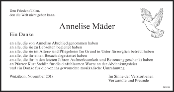 Traueranzeige von Annelise Mäder von ZO Gesamt