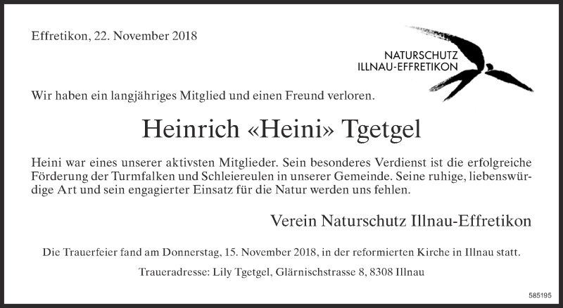  Traueranzeige für Heinrich Tgetgel vom 22.11.2018 aus reg_1