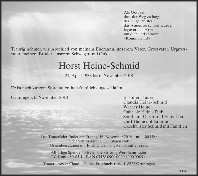  Traueranzeige für Horst Heine-Schmid vom 12.11.2018 aus ZO Gesamt