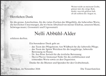 Traueranzeige von Nelli Abbühl-Alder von ZO Gesamt