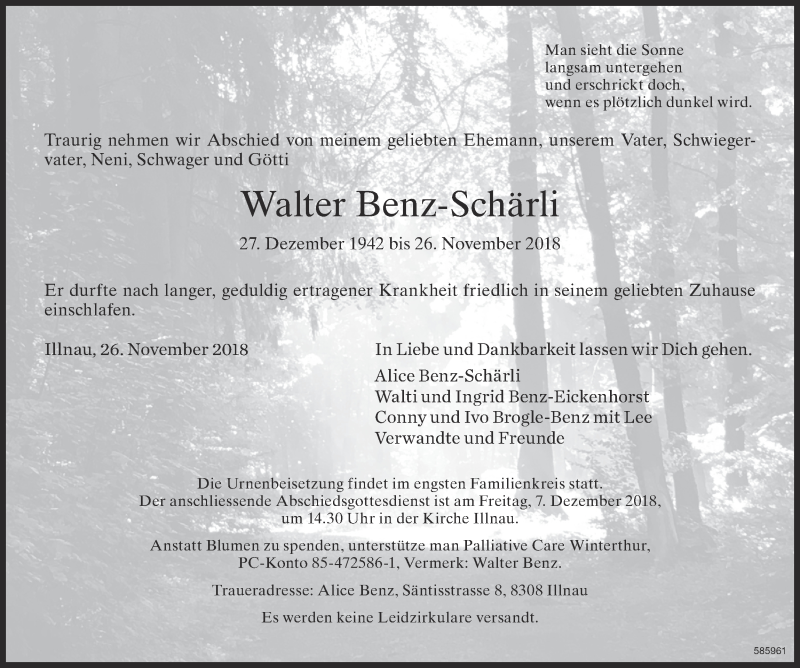  Traueranzeige für Walter Benz-Schärli vom 29.11.2018 aus reg_1
