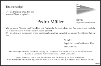 Traueranzeige von Pedro Müller von ZO Gesamt