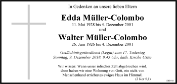 Traueranzeige von Walter Müller-Colombo von ZO Gesamt