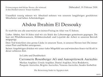 Traueranzeige von Abdou Ibrahim El Dessouky von Glattaler