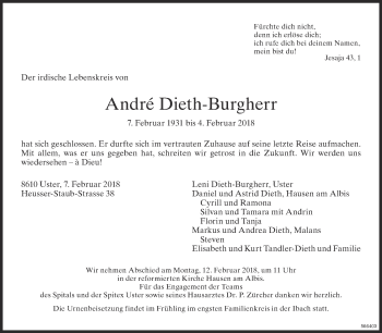 Traueranzeige von André Dieth-Burgherr von ZO Gesamt