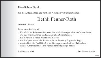 Traueranzeige von Bethli Fenner-Roth von ZO Gesamt