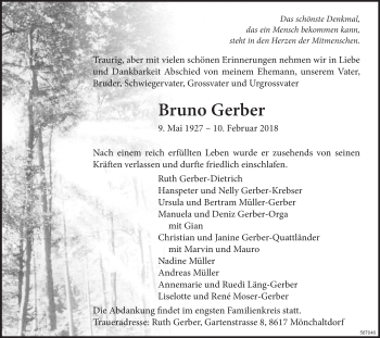 Traueranzeige von Bruno Gerber von ZO Gesamt