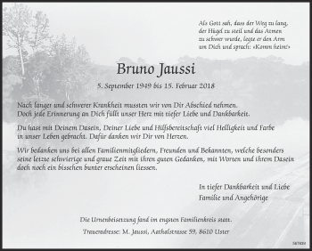 Traueranzeige von Bruno Jaussi von ZO Gesamt