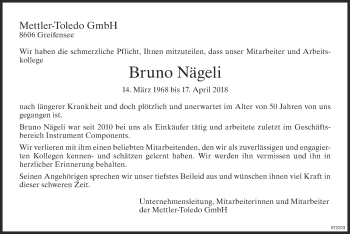 Traueranzeige von Bruno Nägeli von ZO Gesamt