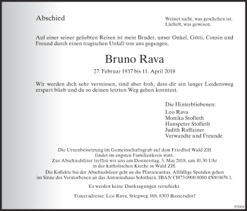 Traueranzeige von Bruno Rava von ZO Gesamt