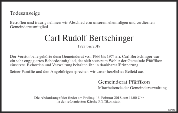 Traueranzeige von Carl Rudolf Bertschinger von ZO Gesamt