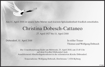 Traueranzeige von Christina Dobesch-Cattaneo von ZO Gesamt