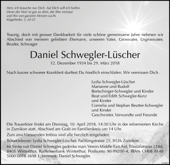 Traueranzeige von Daniel Schwegler-Löscher von ZO Gesamt