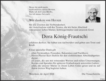 Traueranzeige von Dora König-Frautschi von ZO Gesamt