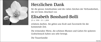Traueranzeige von Elisabeth Bosshard-Bolli von ZO Gesamt
