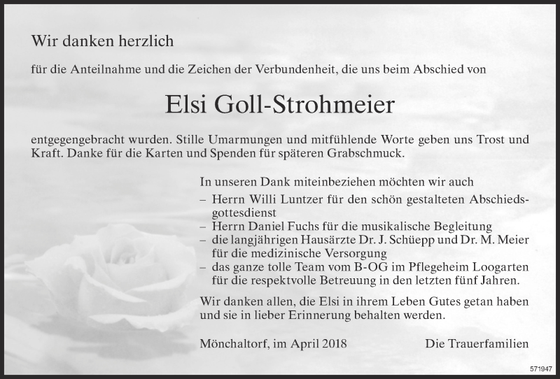  Traueranzeige für Elsi Goll-Strohmeier vom 20.04.2018 aus ZO Gesamt