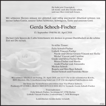 Traueranzeige von Gerda Schoch-Fischer von ZO Gesamt