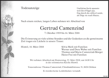 Traueranzeige von Gertrud Camenzind von ZO Gesamt