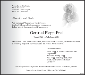 Traueranzeige von Gertrud Flepp-Frei von ZO Gesamt