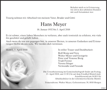 Traueranzeige von Hans Meyer von ZO Gesamt
