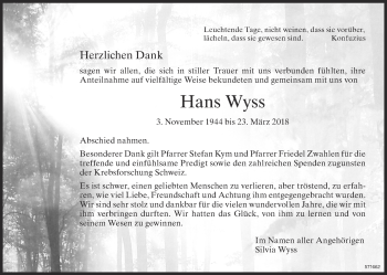 Traueranzeige von Hans Wyss von reg_1