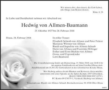 Traueranzeige von Hedwig von Allmen-Baumann von reg_1