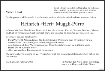 Traueranzeige von Heinrich Muggli-Pürro von ZO Gesamt