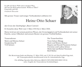 Traueranzeige von Heinz Otto Schaer von ZO Gesamt