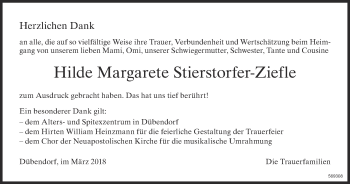 Traueranzeige von Hilde Margarete Stierstorfer-Ziefle von Glattaler