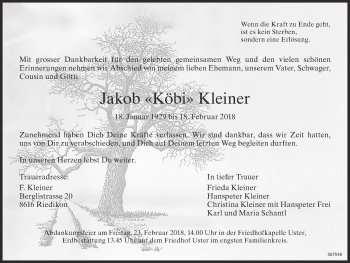 Traueranzeige von Jakob Kleiner von ZO Gesamt