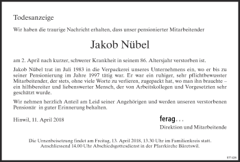 Traueranzeige von Jakob Nübel von ZO Gesamt