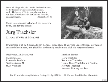 Traueranzeige von Jürg Trachsler von ZO Gesamt