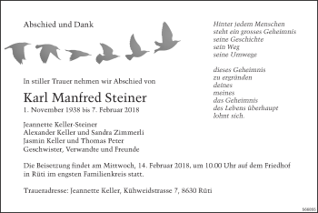 Traueranzeige von Karl Steiner von ZO Gesamt