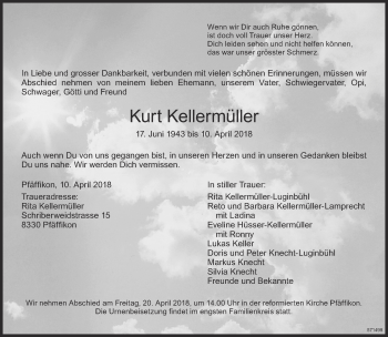 Traueranzeige von Kurt Kellermüller von ZO Gesamt
