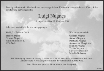 Traueranzeige von Luigi Nugnes von ZO Gesamt