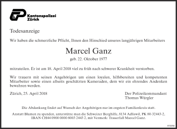 Traueranzeige von Marcel Ganz von ZO Gesamt