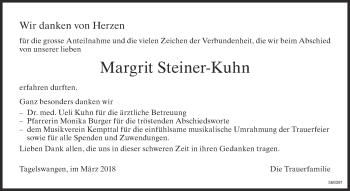 Traueranzeige von Margrit Steiner-Kuhn von ZO Gesamt