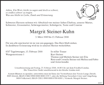 Traueranzeige von Margrit Steiner-Kuhn von ZO Gesamt