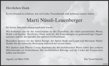 Traueranzeige von Marti Nüssli-Leuenberger von ZO Gesamt
