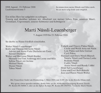 Traueranzeige von Marti Nüssli-Leuenberger von ZO Gesamt