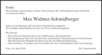 Traueranzeige von Max Widmer-Schmidberger von ZO Gesamt