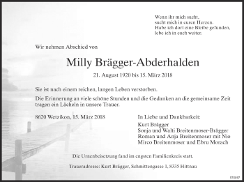 Traueranzeige von Milly Brägger-Abderhalden von ZO Gesamt