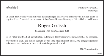 Traueranzeige von Roger Grässli von Glattaler