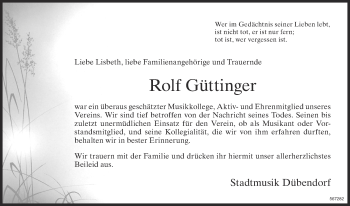 Traueranzeige von Rolf Güttinger von Glattaler